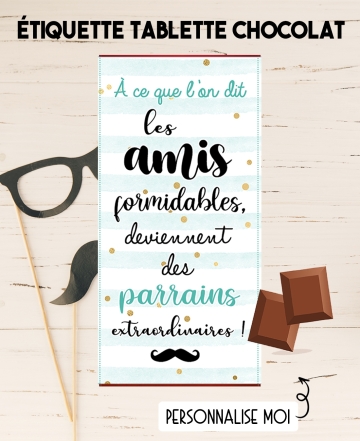 cadeau parrain, tablette chocolat parrain. Etiquette autocollante tablette de chocolat. demande parrain