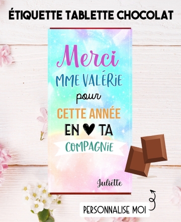 Etiquette autocollante tablette de chocolat. cadeau nounou. chocolat nounou. chocolat maîtresse. cadeau atsem