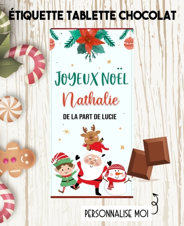 Etiquette autocollante noël pour tablette de chocolat. étiquette tablette chocolat. cadeau noël. chocolat noël