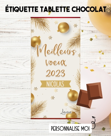 Etiquette autocollante meilleurs voeux pour tablette de chocolat. étiquette tablette chocolat. cadeau meilleurs voeux