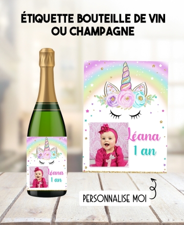 Etiquette bouteille de vin baptême. Etiquette bouteille de vin anniversaire. etiquette photo fille. étiquette bouteille 1 an