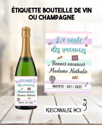 Etiquette bouteille champagne maîtresse. étiquette maîtresse. étiquette cadeau fin année scolaire. cadeau maîtresse
