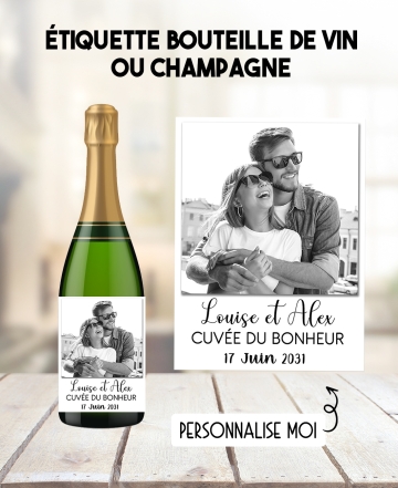 Etiquette bouteille champagne mariage. étiquette mariage. étiquette noir et blanc. étiquette personnalisé. étiquette photo