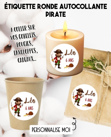 Étiquette autocollante pirate. étiquette gobelet pirate. étiquette anniversaire. étiquette pirate anniversaire