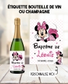 etiquette baptême. minnie. etiquette anniversaire. etiquette bouteille vin. etiquette bouteille minnie