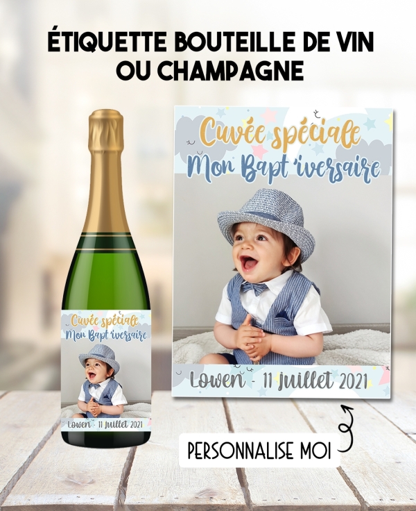 etiquette baptême. étiquette photo. etiquette anniversaire. etiquette bouteille vin. etiquette bouteille champagne.