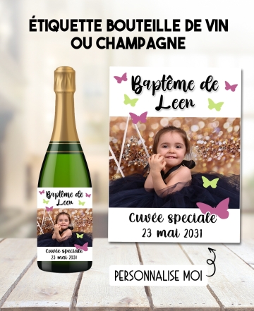 etiquette baptême. etiquette anniversaie. etiquette bouteille vin. etiquette bouteille champagne. etiquette papillon
