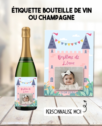 Etiquette bouteille de vin bapteme. Etiquette bouteille de vin anniversaire. étiquette princesse. étiquette bouteille avec photo
