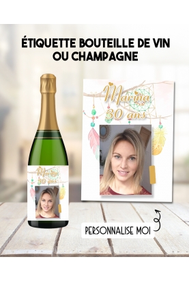 Etiquette bouteille de vin ou champagne pour fête, anniversaire, baptême avec photo personnalisable