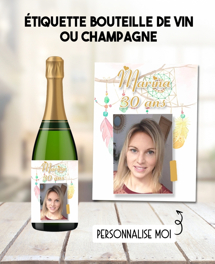 Etiquette bouteille de vin ou champagne pour fête, anniversaire, baptême avec photo personnalisable