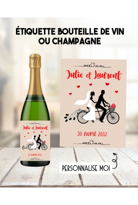 Etiquette bouteille de vin ou champagne pour votre mariage - vélo. etiquette mariage