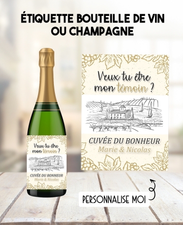Etiquette bouteille de vin ou champagne pour votre mariage - cuvée du bonheur