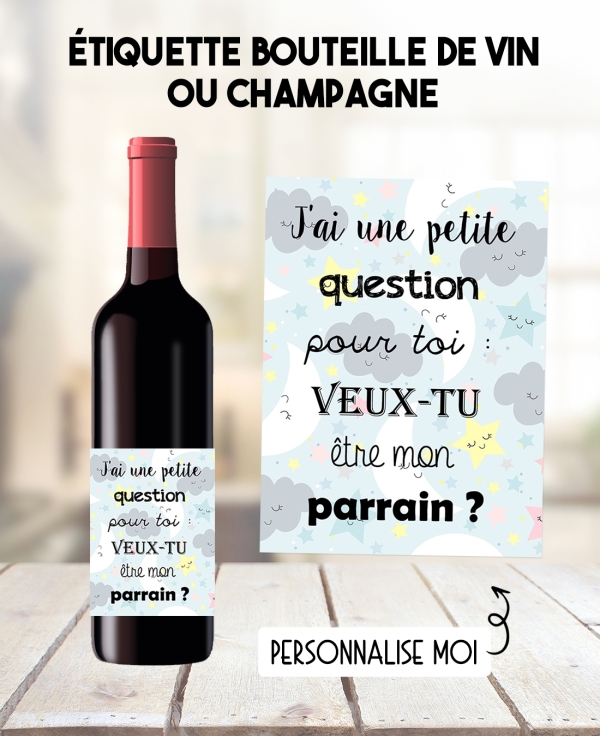 Etiquette bouteille de vin ou champagne pour annonce ou demande originale - nuage