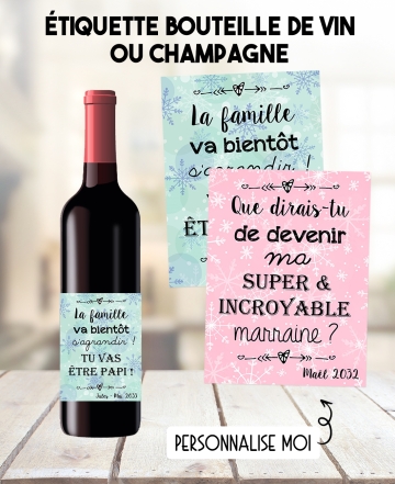 Etiquette bouteille de vin ou champagne pour annonce ou demande originale - hiver