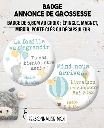 Badge annonce de grossesse. magnet annonce grossesse. magnet tu vas etre mamie