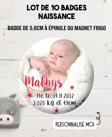 badges faire part naissance. badges annonce naissance. magnet naissance