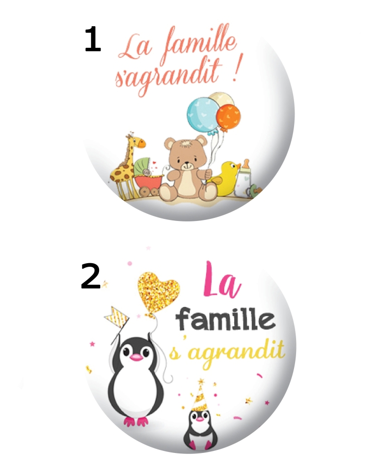 badge la famille va s'agrandir. magnet grossesse. magnet annonce bébé