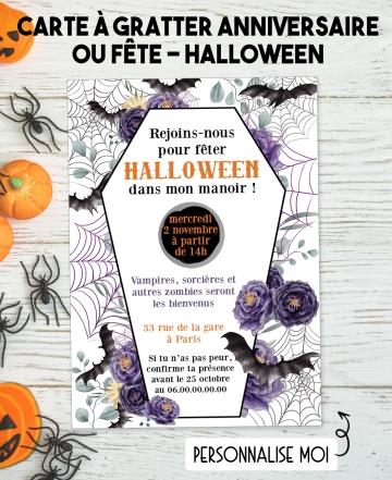 carte halloween party. carte fête halloween. carte gratter halloween. carte halloween