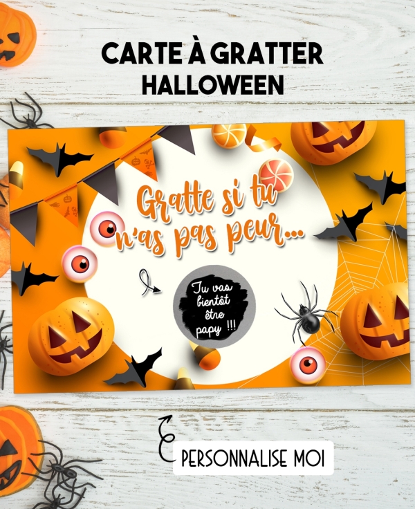 Carte à gratter Halloween "Gratte si tu n'as pas peur..." à personnaliser. carte annonce Halloween . carte Halloween