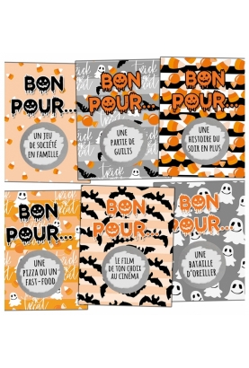 6 cartes à gratter "Bon pour" spécial Halloween