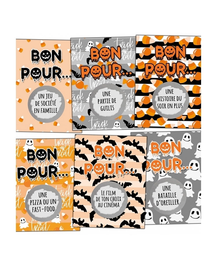 6 cartes à gratter "Bon pour" spécial Halloween