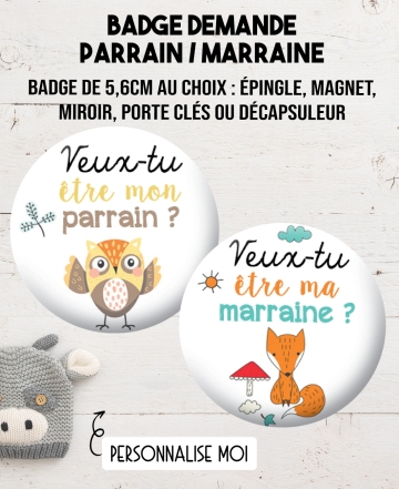 Badge parrain. Badge marraine. magnet parrain. magnet marraine
