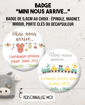 Badge à personnaliser mini nous arrive. magnet mini nous arrive. magnet annonce grossesse