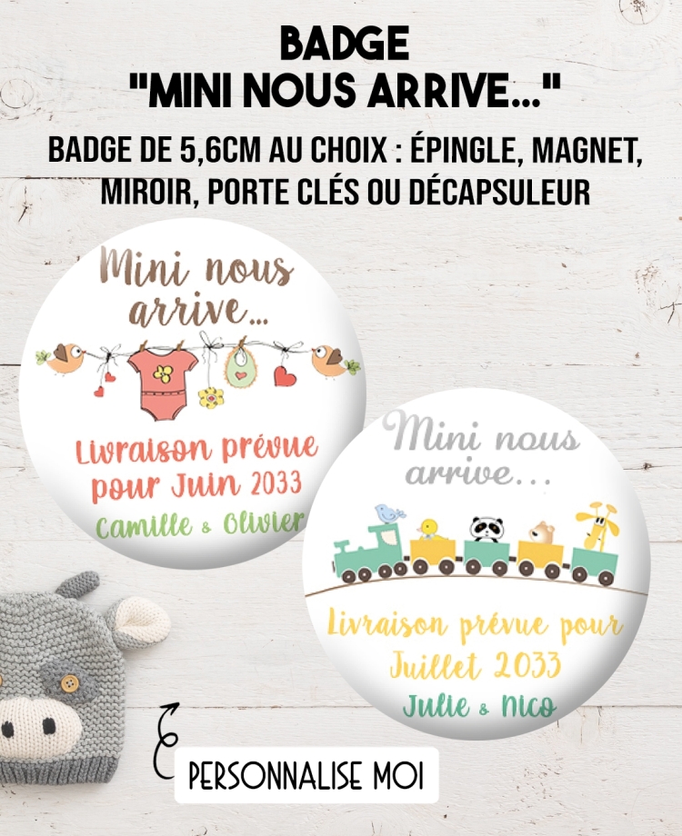 Badge à personnaliser mini nous arrive. magnet mini nous arrive. magnet annonce grossesse
