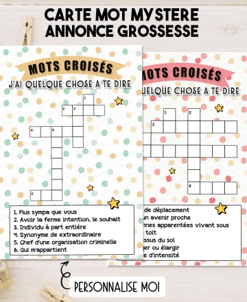 Carte mots croisés pour annonce ou demande originale. annonce grossesse originale. demande parrain marraine