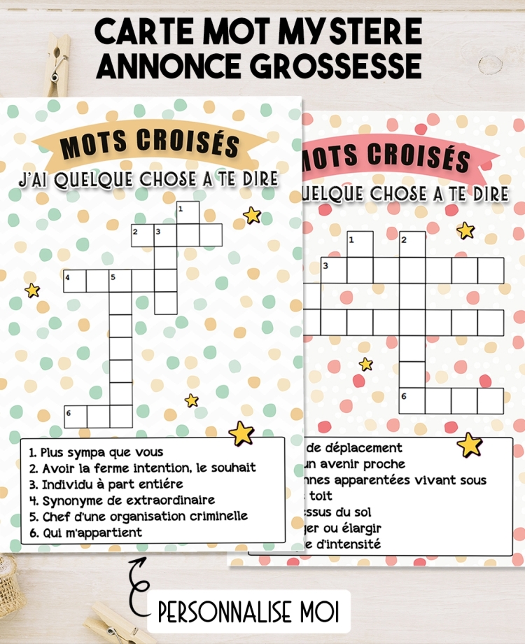 Carte mots croisés pour annonce ou demande originale. annonce grossesse originale. demande parrain marraine
