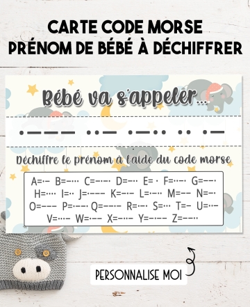 Carte pour découvrir le prénom de bébé - code morse. annonce prénom bébé