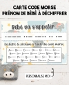 Carte pour découvrir le prénom de bébé - code morse. annonce prénom bébé