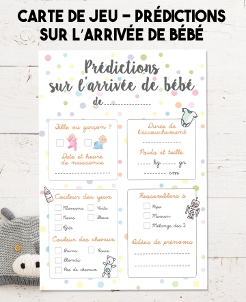 Carte de jeu - Prédictions sur l’arrivée de bébé - Baby Shower