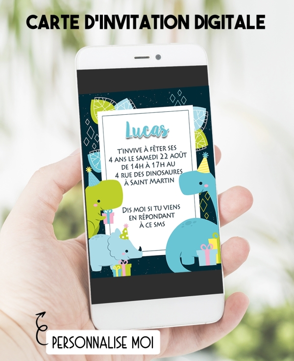 Carte d'invitation anniversaire digitale - dinosaure
