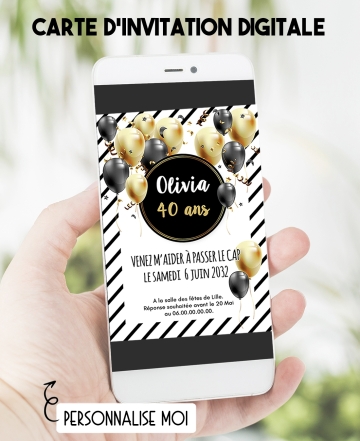 Carte d'invitation anniversaire digitale - adulte ballon