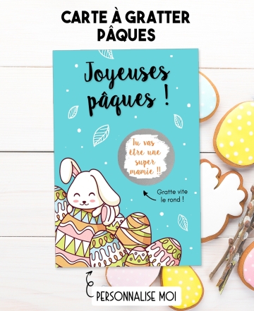 Carte à gratter "Joyeuses pâques" bleu