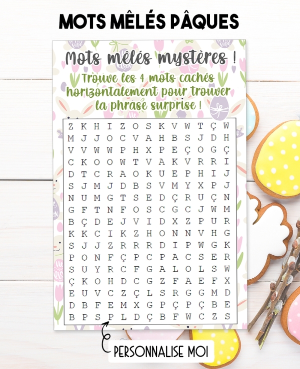 Mots mêlés mystères pour annonce ou demande originale spécial Pâques