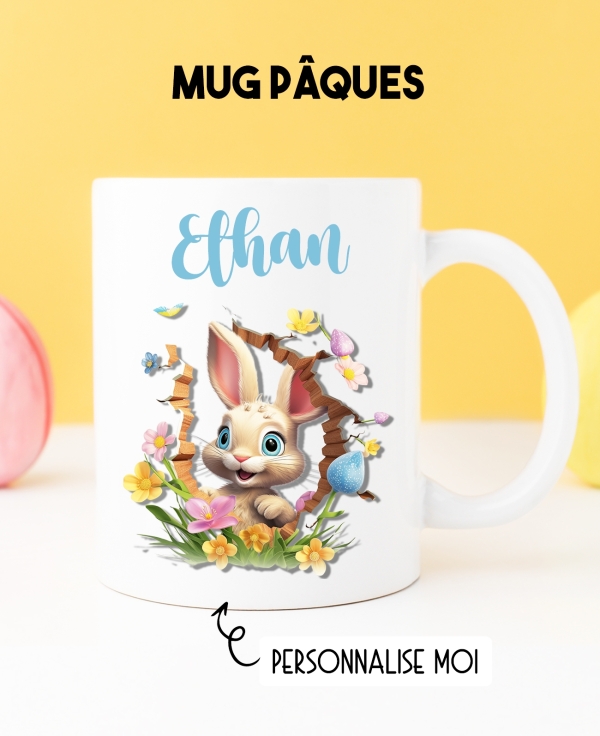 Mug enfant Pâques personnalisable. cadeau Pâques