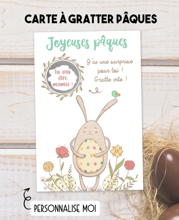 Carte à gratter "Joyeuses pâques". carte lapin pâques. carte gratter pâques