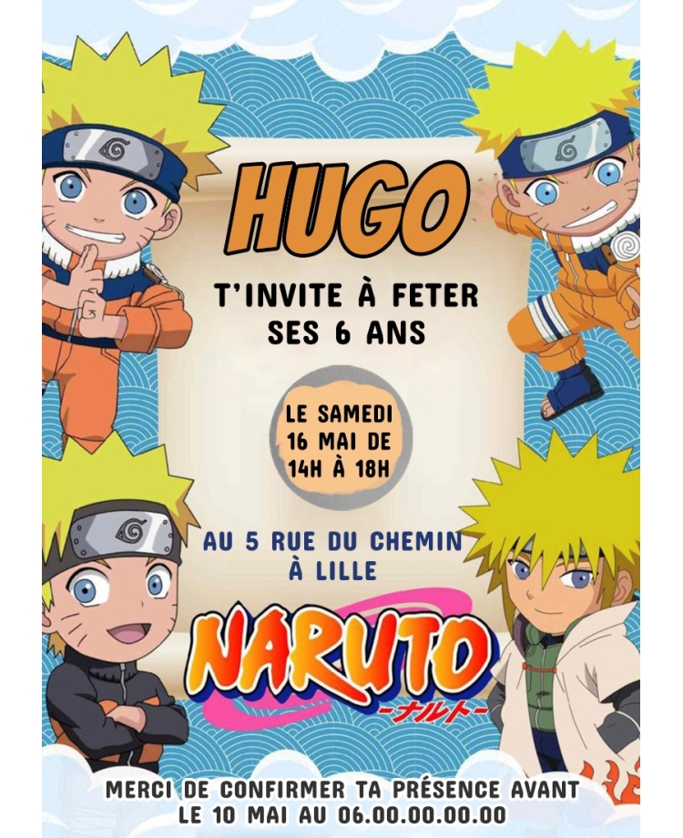carte invitation. carte anniversaire enfant. carte Naruto. anniversaire Naruto, carte invitation gratter. Anniversaire Naruto