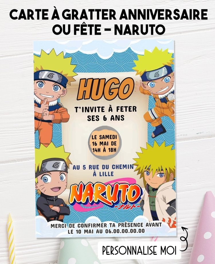 carte invitation. carte anniversaire enfant. carte Naruto. anniversaire Naruto, carte invitation gratter. Anniversaire Naruto