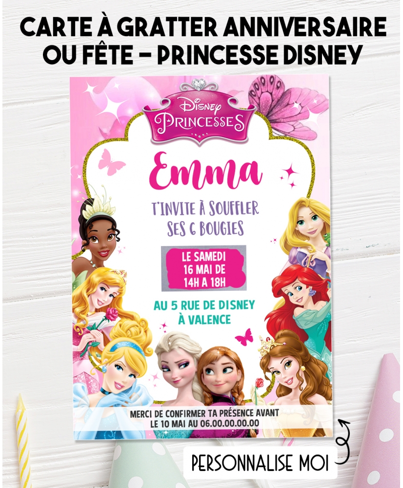 carte invitation princesse disney. carte anniversaire enfant. carte Princesse Disney. anniversaire disney