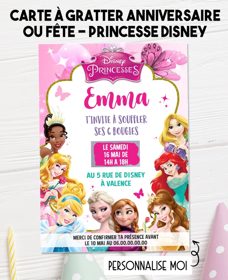 carte invitation princesse disney. carte anniversaire enfant. carte Princesse Disney. anniversaire disney