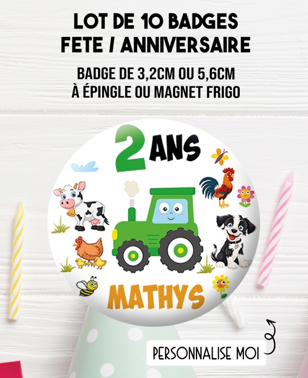 badges personnalisés anniversaire. badges ferme. badges animaux. badges enfants. magnet ferme