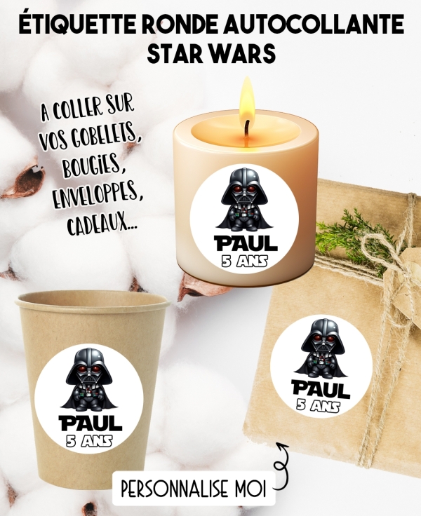 Étiquette autocollante star wars. étiquette gobelet star wars. étiquette anniversaire. étiquette star wars anniversaire