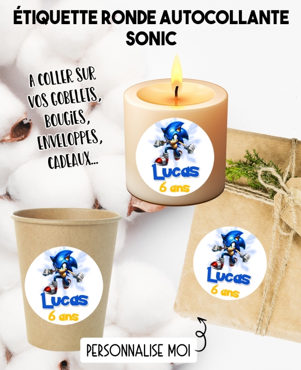 Étiquette autocollante sonic. étiquette gobelet sonic. étiquette anniversaire. étiquette sonic anniversaire