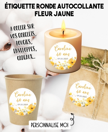Étiquette autocollante fête. étiquette gobelet. étiquette anniversaire. étiquette personnalisé bougie. étiquette fleur