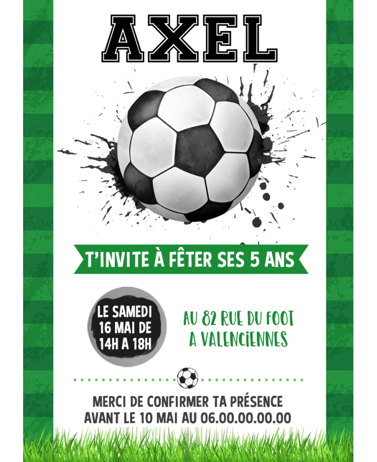 carte invitation. carte anniversaire enfant. carte football. anniversaire football, carte invitation gratter.