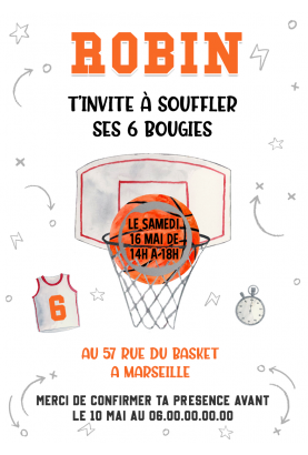 carte invitation. carte anniversaire enfant. carte Basket. anniversaire Basket ball, carte invitation gratter.