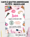 carte invitation. carte fête maquillage. carte anniversaire maquillage. anniversaire fille. carte invitation gratter.